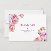 明るいピンクのフローラ牡丹ブライダルサンキューカード カード (正面)