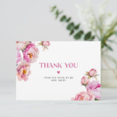明るいピンクのフローラ牡丹ブライダルサンキューカード カード (スタンド正面)