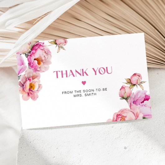 明るいピンクのフローラ牡丹ブライダルサンキューカード カード