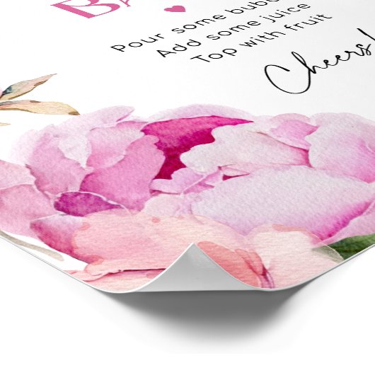 明るいピンクのフローラ牡丹ブライダル泡立ちバー ポスター (角)