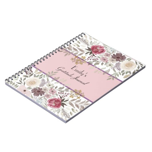 明るいピンクのフローラ祈りの言葉、賞賛と感謝 ノートブック (左側)