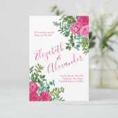 明るいピンクのフローラ結婚式の日付を保存 招待状 (スタンド正面)