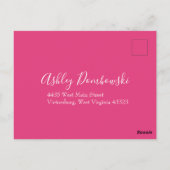明るいピンクのフローラ結婚式招待状返信カード ポストカード (裏面)