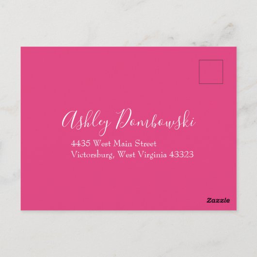 明るいピンクのフローラ結婚式招待状返信カード ポストカード (裏面)