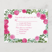 明るいピンクのフローラ結婚式招待状返信カード ポストカード (正面)