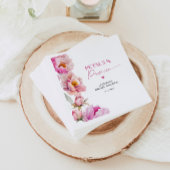 明るいピンクのフローラ花びらとプロセッコブライダル スタンダードカクテルナプキン