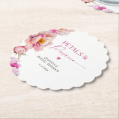 明るいピンクのフローラ花びらとプロセッコブライダル ペーパーコースター (アングル)