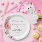 明るいピンクのフローラ花びらとプロセッコブライダル ペーパープレート (パーティー)