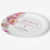 明るいピンクのフローラ花びらとプロセッコブライダル ペーパープレート (アングル)