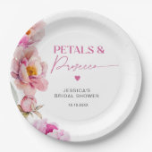 明るいピンクのフローラ花びらとプロセッコブライダル ペーパープレート (正面)
