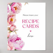 明るいピンクのフローラ離れあなたのレシピカード ポスター (正面)