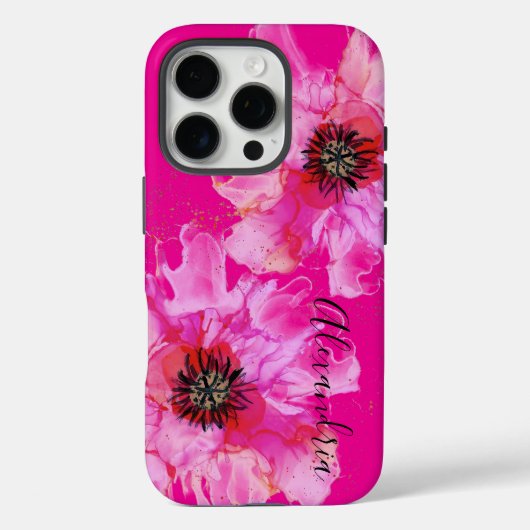 明るいピンクのフローラ パーソナライズされた Case-Mate iPhoneケース (裏面)