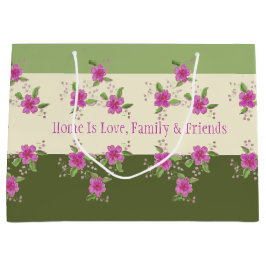 明るいピンクのフローラ（緑） ラージペーパーバッグ