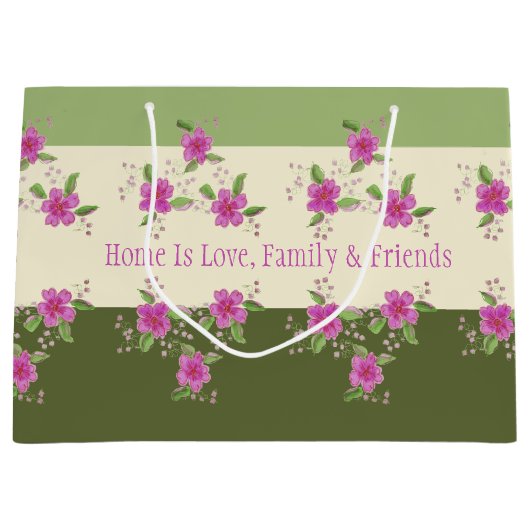 明るいピンクのフローラ（緑） ラージペーパーバッグ (正面)