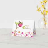 明るいピンクのベビーのフクロウ カード (黄色い花)