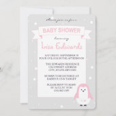 明るいピンクのペンギンのベビーシャワーの招待状 招待状 (正面)