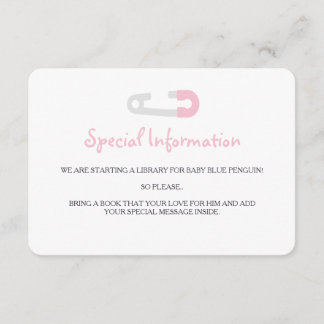 明るいピンクのペンギン情報挿入物 エンクロージャーカード