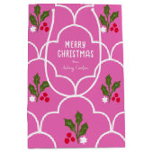 明るいピンクのホタテのタイルのクリスマススプリッグ ミディアムペーパーバッグ (正面)