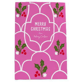 明るいピンクのホタテのタイルのクリスマススプリッグ ミディアムペーパーバッグ