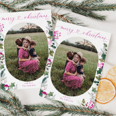 明るいピンクのボホ緑1写真クリスマスカード シーズンカード