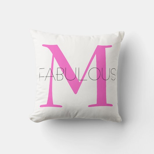 明るいピンクのモノグラム黒のスクリプモダント クッション (正面)