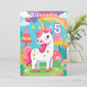 明るいピンクのユニコーンの誕生日招待状 招待状 (スタンド正面)