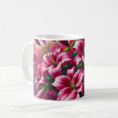 明るいピンクのユリの花のマグカップ コーヒーマグカップ (正面左)