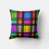 明るいピンクのライムのネオンの抽象芸術の格子縞パターン クッション (裏面)