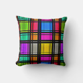 明るいピンクのライムのネオンの抽象芸術の格子縞パターン クッション (正面)