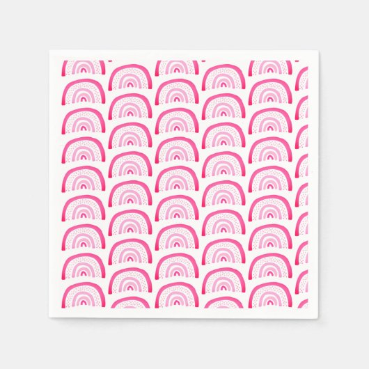 明るいピンクのレインボーパターン スタンダードカクテルナプキン (正面)
