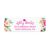 明るいピンクのワイルドフラワースクリプトの卒業 ラベル (正面)