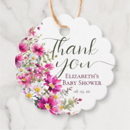 明るいピンクのワイルドフラワーズフローラボホベイビーシャワー フェイバータグ