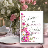 明るいピンクのワイルドフラワーフローラスクリプトのウェルカムサイン ポスター