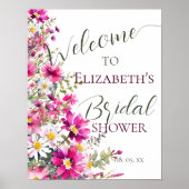 明るいピンクのワイルドフラワーフローラスクリプトのウェルカムサイン ポスター (正面)