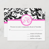 明るいピンクのヴィンテージダマスクスワールウェディングRSVP 出欠カード (正面/裏面)