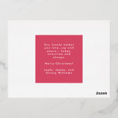 明るいピンクの喜びモダンのあるスクリプトのクリスマスフォト 箔シーズンポストカード (裏面)