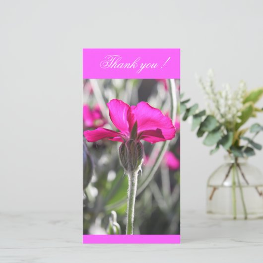 明るいピンクの埃っぽいミラーの花 サンキューカード (スタンド正面)