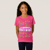 明るいピンクの幸せなハートTシャツ Tシャツ (正面フル)