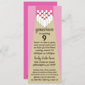 明るいピンクの幸運な殴打のボーリングの誕生会 招待状 (正面/裏面)