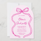 明るいピンクの手描き弓の写真卒業パーティー 招待状 (正面)