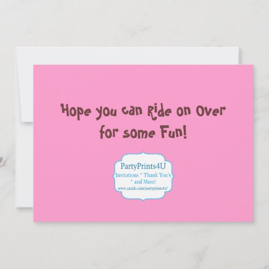 明るいピンクの星の女性のカーボーイおよび馬の誕生会 招待状 (裏面)