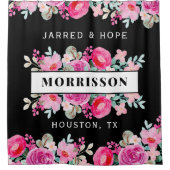 明るいピンクの水の色の花の花束カスタム シャワーカーテン (正面)