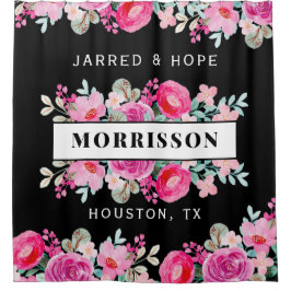 明るいピンクの水の色の花の花束カスタム シャワーカーテン