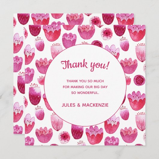 明るいピンクの水の色結婚の花 サンキューカード (正面/裏面)