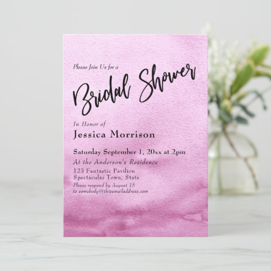 明るいピンクの水カラーグラデーションブライダルシャワー 招待状 (スタンド正面)