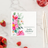 明るいピンクの水カラーフローラベビーシャワーカスタム スタンダードカクテルナプキン (インサイチュ)