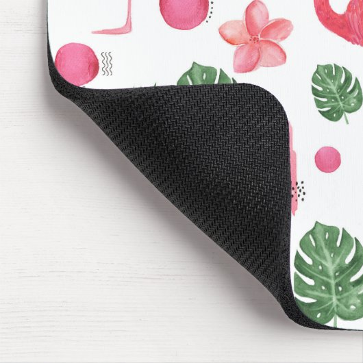 明るいピンクの水彩画の熱帯フラミンゴの花柄 マウスパッド (コーナー)