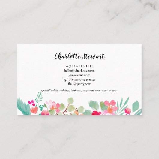 明るいピンクの水色のイベントプランナーロゴ 名刺 (裏面)