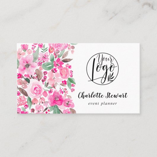 明るいピンクの水色のイベントプランナーロゴ 名刺 (正面)