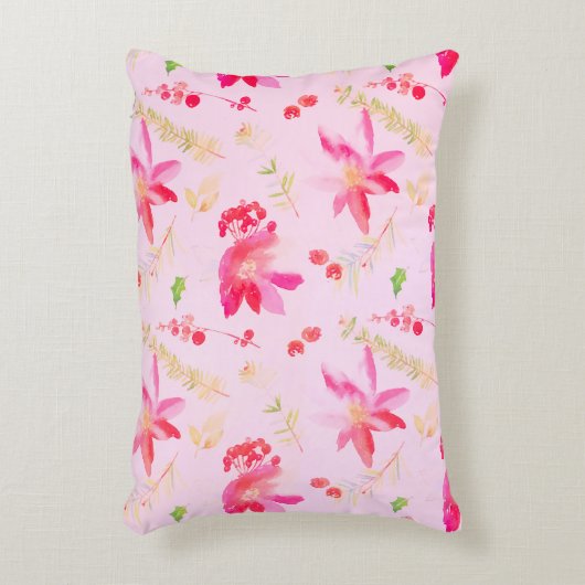 明るいピンクの水色の花 アクセントクッション (正面(垂直))